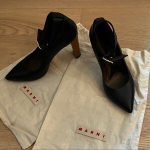 Marni Black Pointed-Toe Ankle-Strap Block Heels